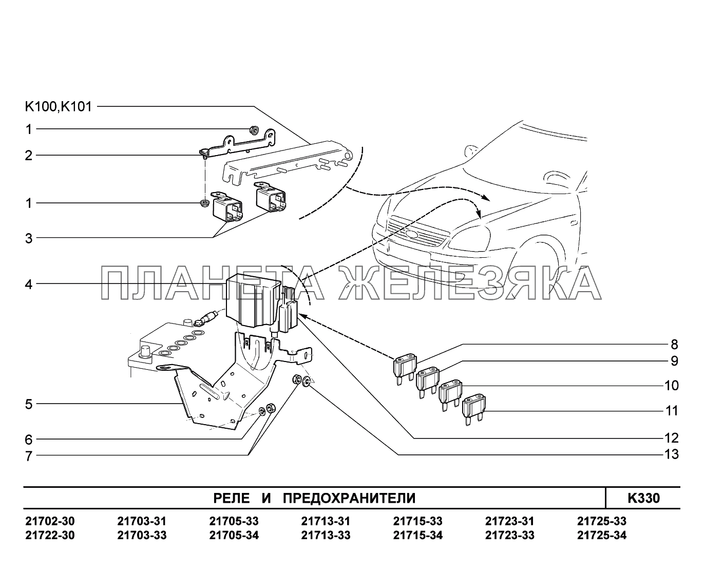 K330. Реле и предохранители ВАЗ-2170 